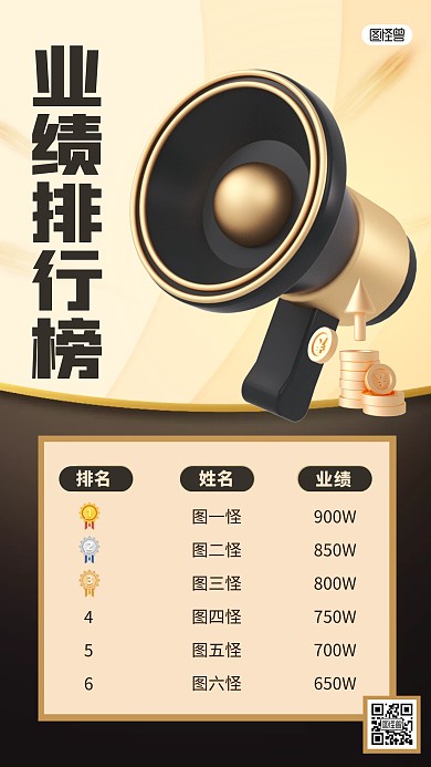 企业销售业绩排行榜大气黑金风3D海报