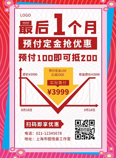 创意红色折扣结束倒计时竖版海报