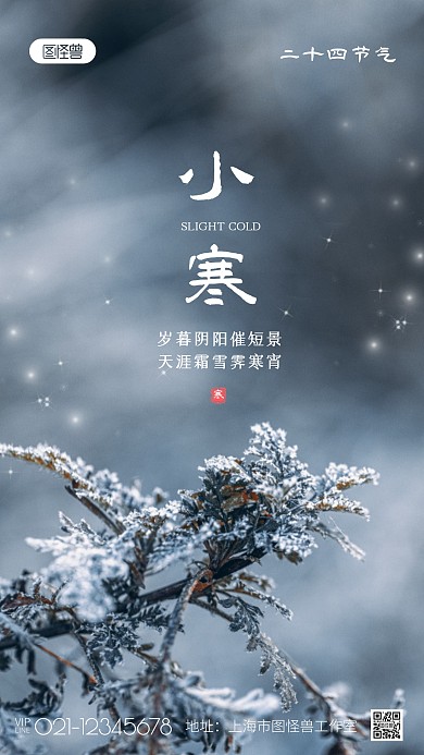 小寒节日祝福冰霜冬日问候节气摄影图海报