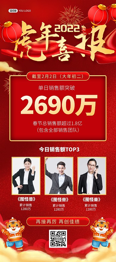 2022虎年元旦开门红喜报印刷展架