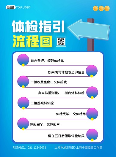 体检指引图简约蓝色宣传竖版海报