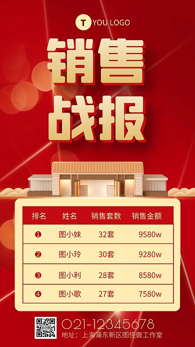 励志地产楼盘销售战报红色喜庆大气手机海报