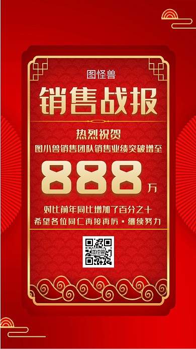 公司销售战报突破业绩喜庆大气手机海报
