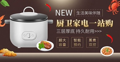 厨卫家电  电饭煲  咖色 简约 海报
