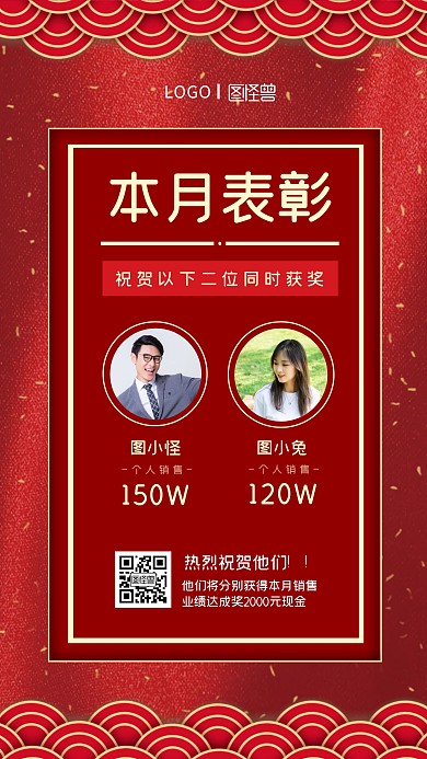 优秀员工表彰宣传红色商务风格手机海报
