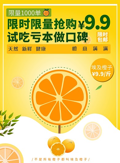 埃及橙子黄色背景竖版海报