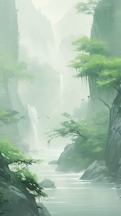 云雾缭绕的山川插画
