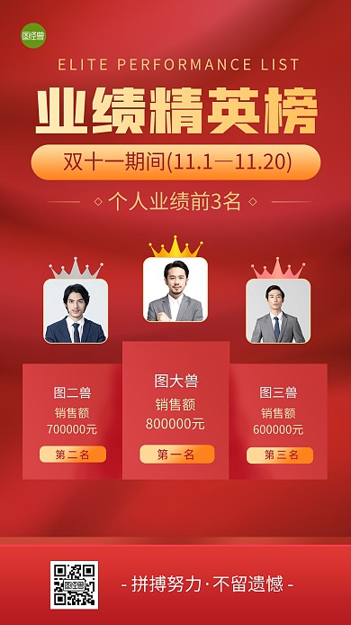 双十一活动业绩排行榜红色扁平手机海报