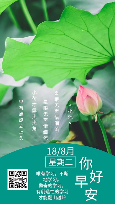 绿色简约你好早安日签
