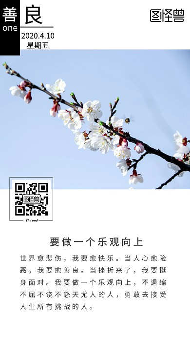 桃花淡蓝色善良日签海报