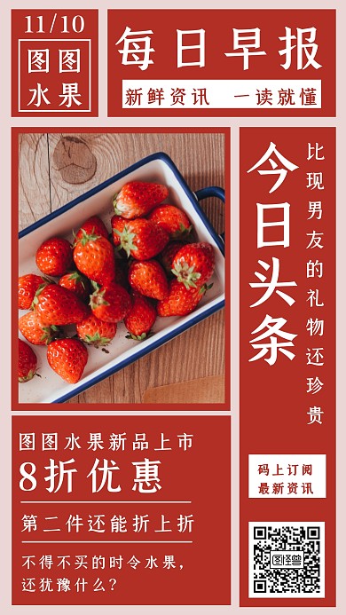 餐饮美食水果促销创意报纸手机海报