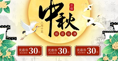 中国风传统中秋活动优惠券横版banner