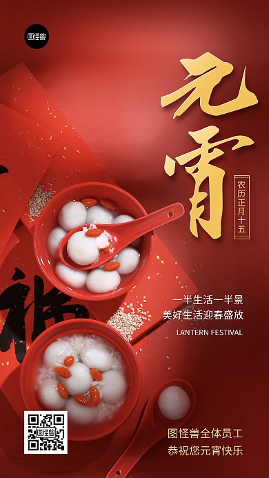 元宵节节日祝福摄影风手机海报