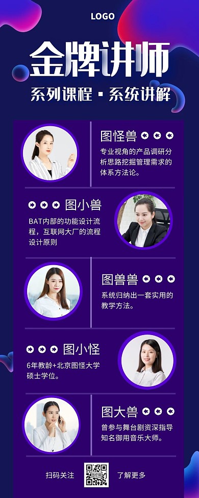 五位金牌讲师时尚简约紫色手机营销海报