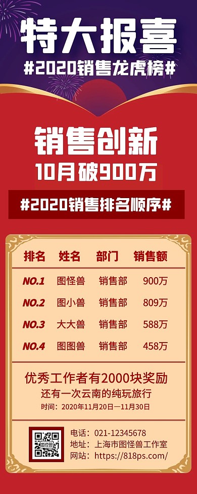 特大喜报销售冠军红色手机营销海报