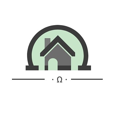 灰绿色创意屋子Ω欧米伽logo设计