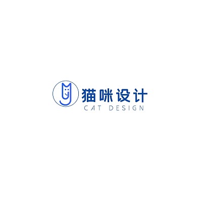创意蓝色大气简约猫咪设计平面logo