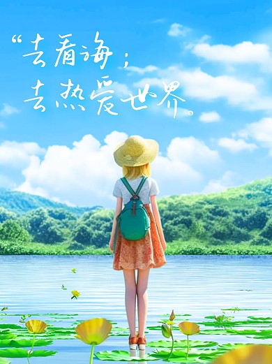 看海旅行出游创意蓝色系封面AIGC小红书