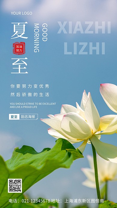 摄影图夏至励志蓝色简约风手机海报