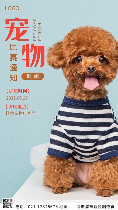 摄影图宠物比赛通知棕色简约风摄影图海报