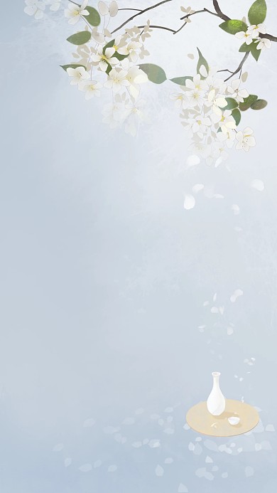 图怪兽原创元素古风梨花枝手机背景