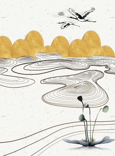 现代简约花草山水大雁装饰画