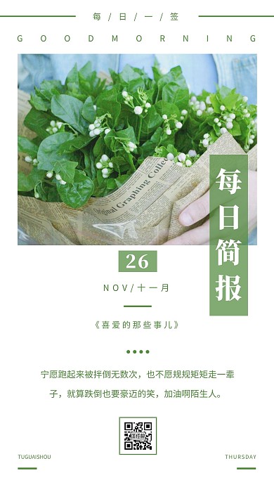 简约摄影绿色早安每日简报日签