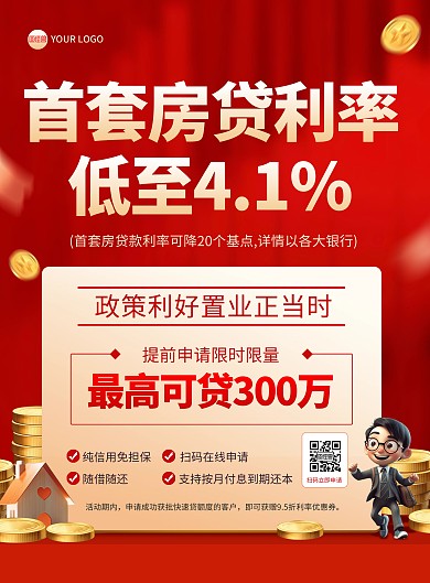房贷利率下降宣传印刷海报