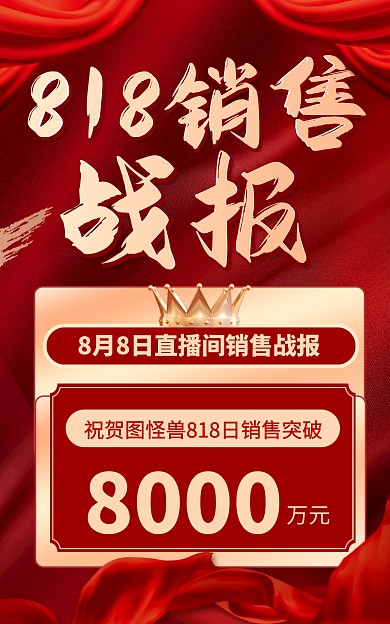 喜庆风99电商销售战报突破电商竖版海报