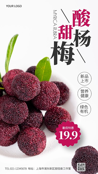 暑假杨梅促销创意风摄影图海报