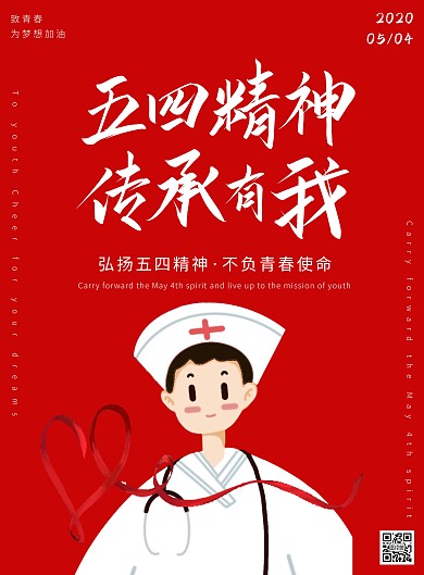 大红医学者五四精神宣传海报
