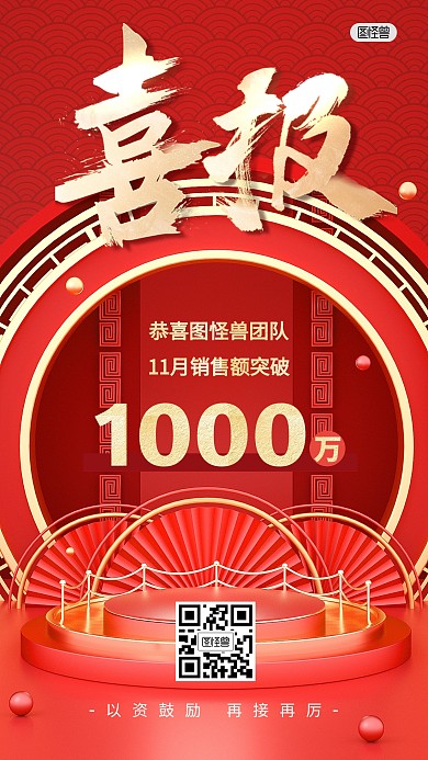 喜报战报祝福销售营销红色3D海报