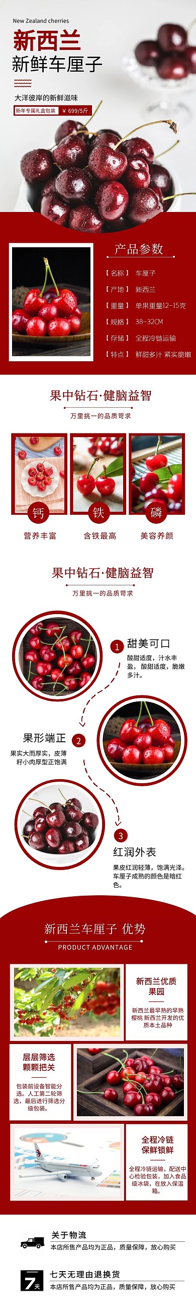 电商食品水果新西兰车厘子介绍简约详情页