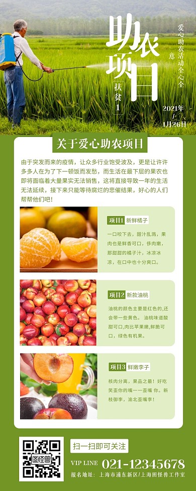 扶贫助农年度绿色简约风宣传营销长图