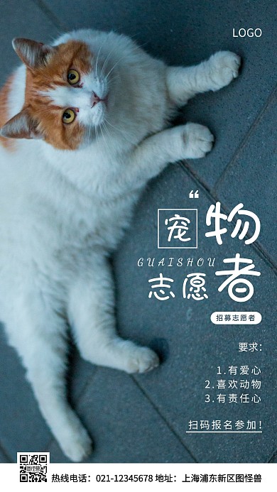 宠物志愿者白色简约风手机海报