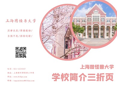 学校简介三折页粉色浪漫梦幻宣传册教育