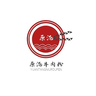 几何红色背景原汤牛肉粉logo