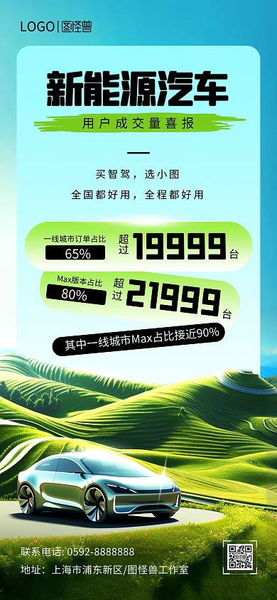 新能源汽车喜报成交量全屏海报