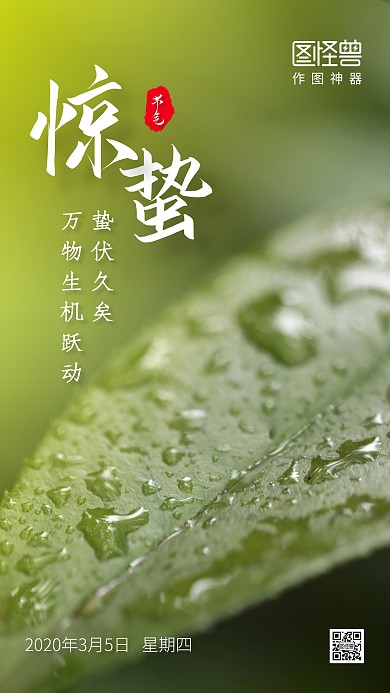 绿色春季惊蛰传统节气祝福日签