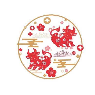 剪纸风新春牛年素材