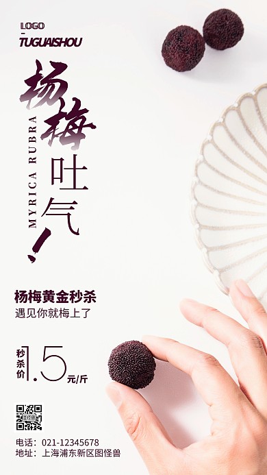 简约风摄影图杨梅黄金秒杀摄影图海报