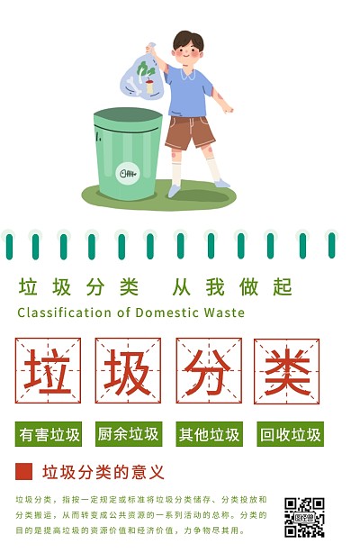 简约插画风垃圾分类小知识宣传手机海报