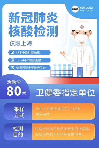 新冠核酸病毒检测蓝色淘宝主图直通车海报