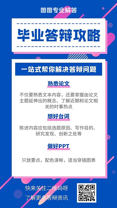 创意蓝粉色毕业论文问答攻略手机海报