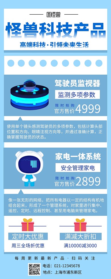 蓝色扁平简约营销科技产品营销长图
