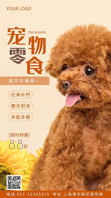 宠物粮橘色简约风摄影图海报