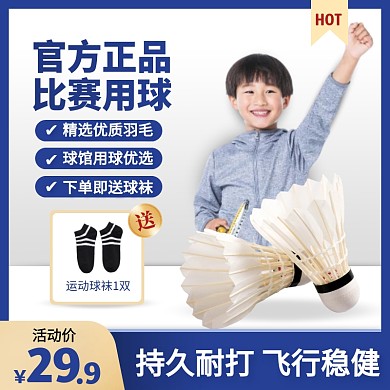 蓝色简约风耐打羽毛球比赛用球主图直通车