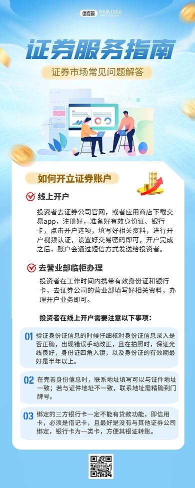 金融理财证券公司指导开户指南长图海报