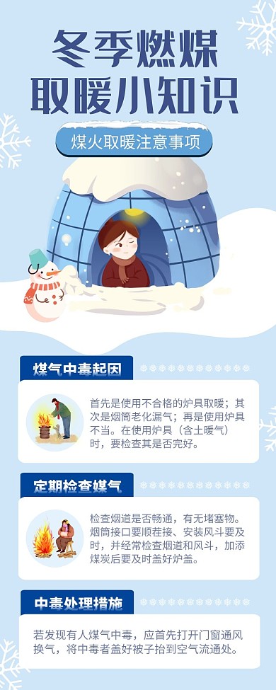 蓝色卡通冬季燃煤取暖小知识长图