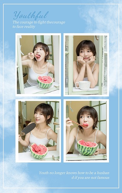 清新蓝天白云男性女性拼图晒照4图框